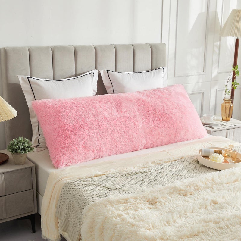 LIFEREVO Body Pillow Cover with Zipper Closure Luxury Shaggy Ultra Soft Plush Faux Fur Pillowcase 20""x54"" for Bed Couch Microfiber Long Pillowshams for Adults Pregnant Women/Mother/Wife(Pink)
