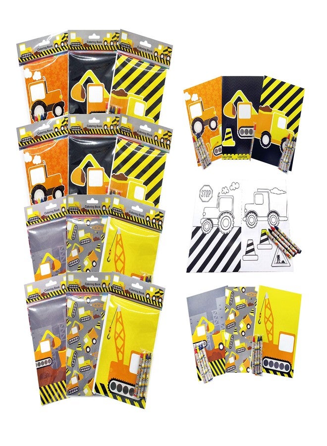 TINYMILLS Tiny Mills Construction Trucks Coloring Book with Crayons Party Favors, 12 Coloring Books and 48 Crayons Birthday Party Supplies ConstructionParty Favor Bag Fillers - Image 1