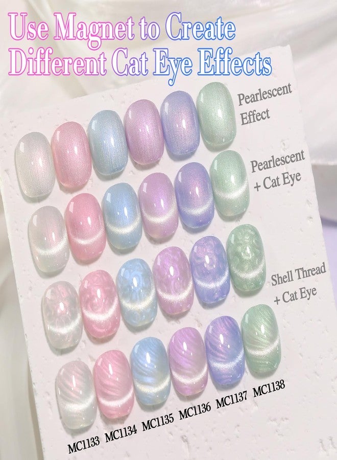 Double Rhythm Cat Eye Gel Polish Set 6 Colors Shimmer Glitter with Magnet Holographic Reflective Magnetic UV Nail Art Kit (Pearl Pink Blue Green Purple 6-Kit 44) - Image 4
