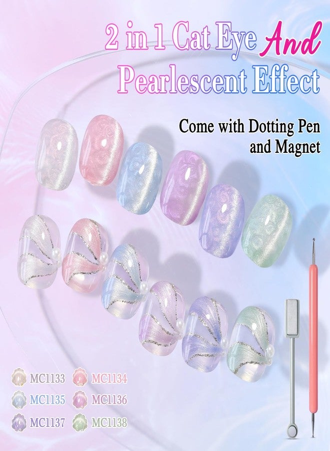 Double Rhythm Cat Eye Gel Polish Set 6 Colors Shimmer Glitter with Magnet Holographic Reflective Magnetic UV Nail Art Kit (Pearl Pink Blue Green Purple 6-Kit 44) - Image 2
