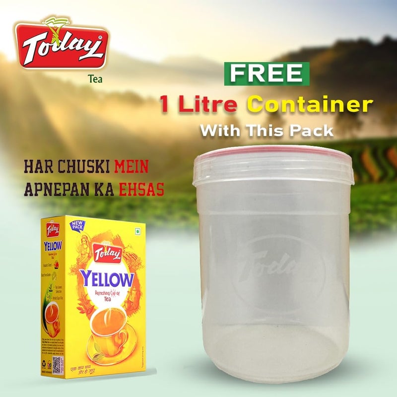 Today Yellow Tea Box 250gm | Large Plastic 1l Container Free| Bold and Strong Cup - Image 3