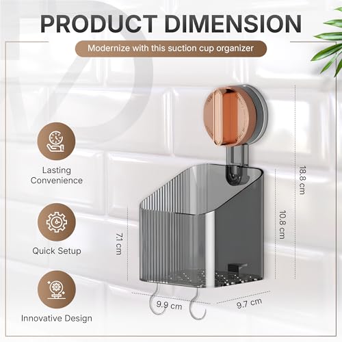 NEVADRILL Vacuum Suction Toothbrush Holder for Bathroom | Wall Mounted No-Drill Toothpaste Storage Rack with Hooks | Strong Adhesive Organizer for Tiles, Glass, Marble & Wooden Walls [ND-1003RG] - Image 2