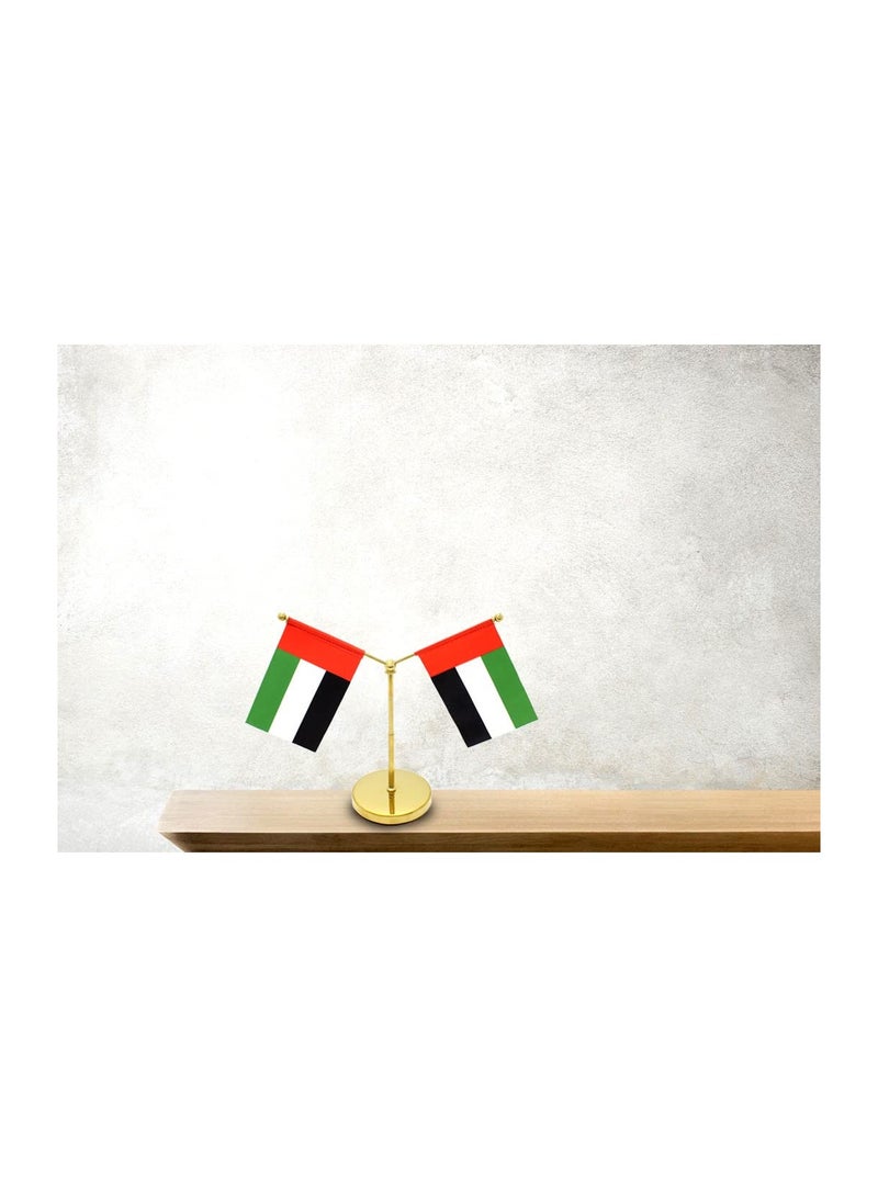 Generic UAE Metal Table Flag Stand–Durable Flagpole Holder For Office,Home,Desk,Or Events Conference Table Decoration-Gold Metal Flag Stand For Schools–Y Shape Double Mini Flags Pole Holder  - Image 5