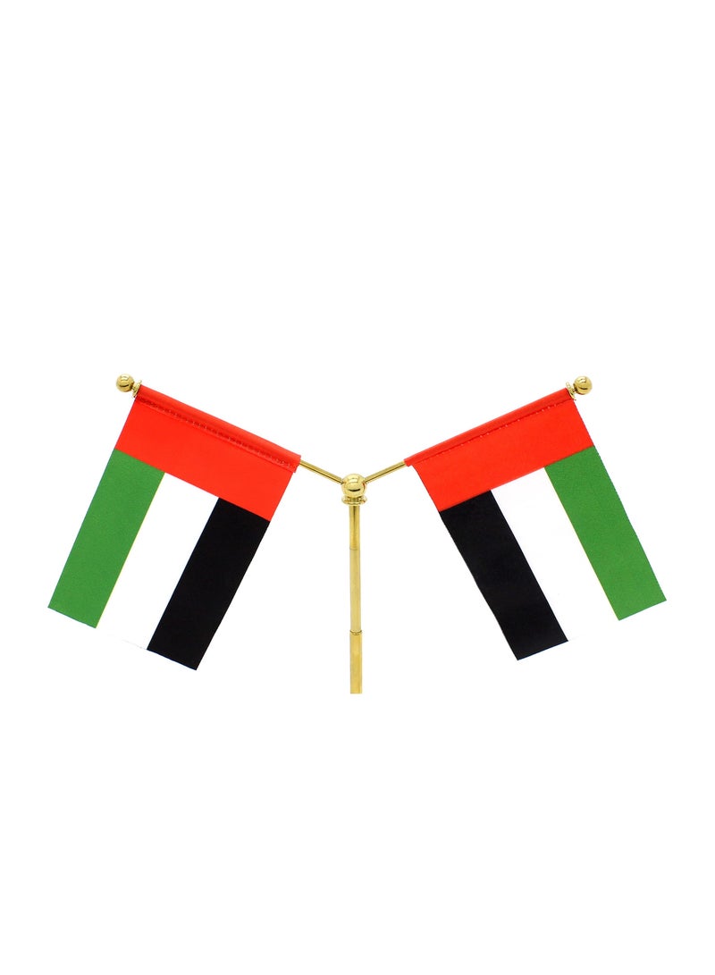 Generic UAE Metal Table Flag Stand–Durable Flagpole Holder For Office,Home,Desk,Or Events Conference Table Decoration-Gold Metal Flag Stand For Schools–Y Shape Double Mini Flags Pole Holder  - Image 3