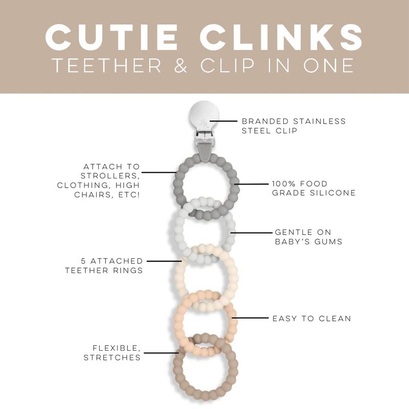 Ryan & Rose Cutie Clinks Attachable Teether Chew Toy for Babies (Neutral) - Image 2
