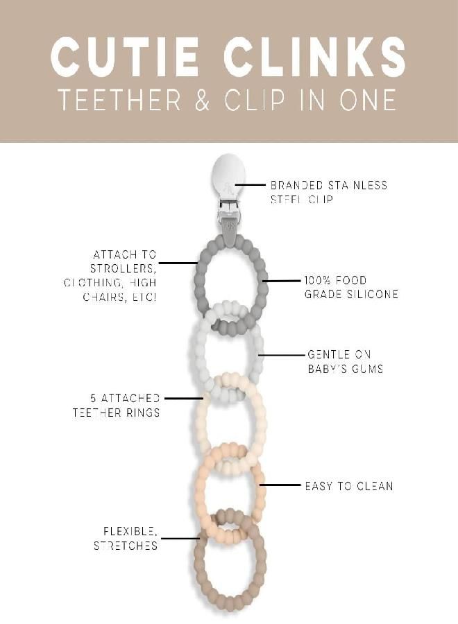 Ryan & Rose Ryan & Rose Cutie Clinks Attachable Teether Chew Toy for Babies (Neutral) - Image 2