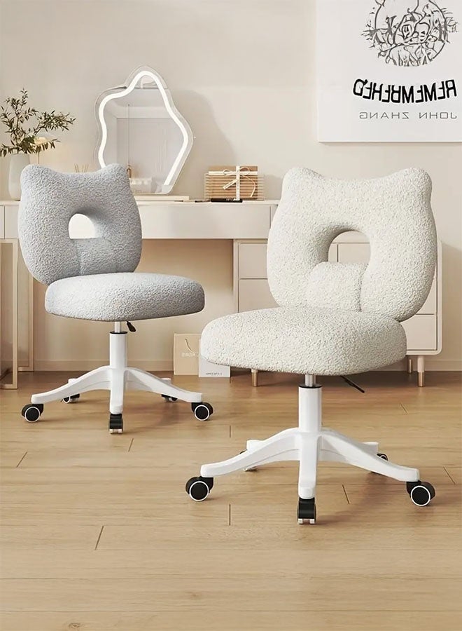 JOMILA White Plush Makeup Chair with Backrest - Soft Shearling Vanity Stool, Adjustable Height, Home Office & Bedroom Comfort Chair, Chair for Vanity - Image 2