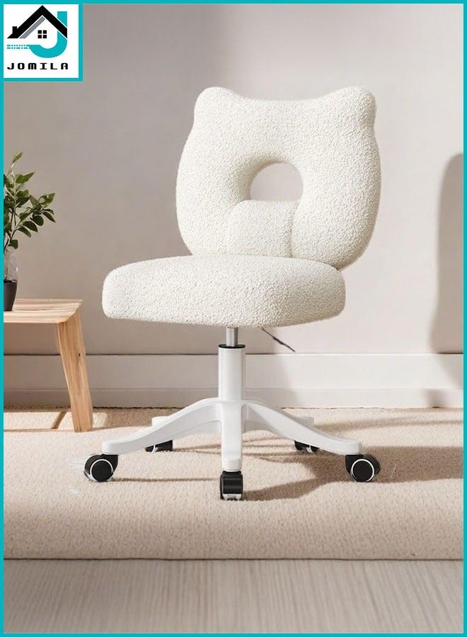 JOMILA White Plush Makeup Chair with Backrest - Soft Shearling Vanity Stool, Adjustable Height, Home Office & Bedroom Comfort Chair, Chair for Vanity - Image 1