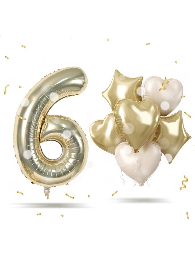Big Number Balloon Champagne Gold, Foil Balloons with Light Gold Helium 18 Inch Cream Beige Heart Star Balloon, 40'' Self Inflating Two Balloon Number for Birthday Party Decor - Image 1