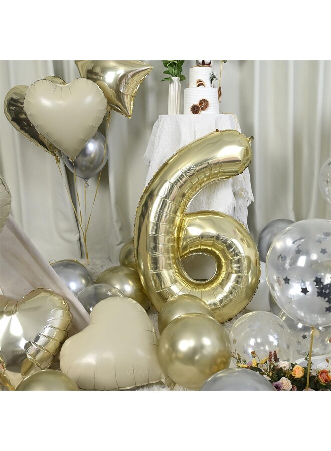 Big Number Balloon Champagne Gold, Foil Balloons with Light Gold Helium 18 Inch Cream Beige Heart Star Balloon, 40'' Self Inflating Two Balloon Number for Birthday Party Decor - Image 4