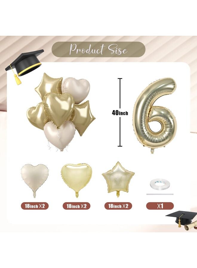 Big Number Balloon Champagne Gold, Foil Balloons with Light Gold Helium 18 Inch Cream Beige Heart Star Balloon, 40'' Self Inflating Two Balloon Number for Birthday Party Decor - Image 2