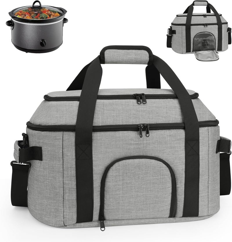 DD DEVILLI Double-Layer Slow Cooker Carrying Bag for 6-8 Quart CrockPot and Hamlton Beach,Portable Carrier Case with See-Through Window,Travel Bag with Lid Fastener for Family Gathering,Grey - Image 1