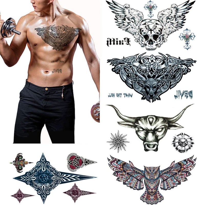 Large Tattoos Fake Temporary Body Art Stickers for Men Women Teens VIWIEU 3D Realistic Girls Chest Temporary Tattoos 5 Sheets Water Transfer Body Tattoos