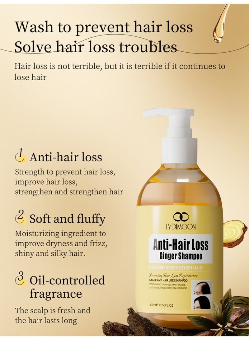 LYDIMOON Ginger Anti-Hair Loss Shampoo | Hair Strengthening, Oil Control & Fluffy, Nourishes Roots 300ml - Image 3