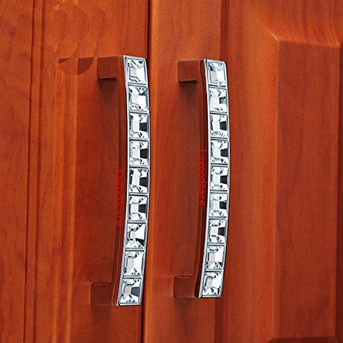 Lsgoodcare Crystal Glass Drawer Handles Silver Europe Simple U Shape Rhinestone Dresser Cupboard Pull, 10Pack 4.2" Length 3.8" Center-to-Center Furniture Door Cabinet Knob Bling - Image 4
