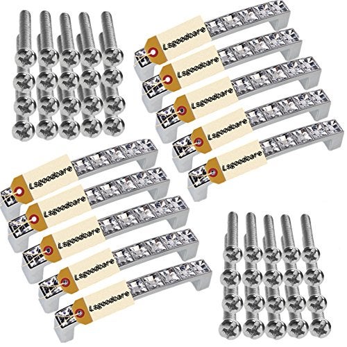 Lsgoodcare Crystal Glass Drawer Handles Silver Europe Simple U Shape Rhinestone Dresser Cupboard Pull, 10Pack 4.2" Length 3.8" Center-to-Center Furniture Door Cabinet Knob Bling - Image 1