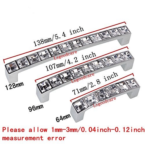 Lsgoodcare Crystal Glass Drawer Handles Silver Europe Simple U Shape Rhinestone Dresser Cupboard Pull, 10Pack 4.2" Length 3.8" Center-to-Center Furniture Door Cabinet Knob Bling - Image 2