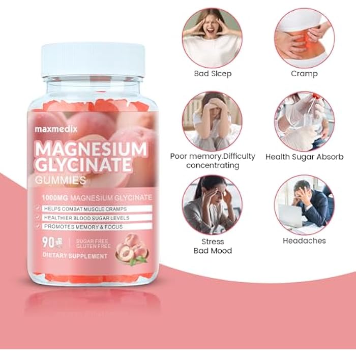 maxmedix Magnesium Glycinate Gummies 1000mg, Sugar Free Magnesium Potassium Supplements Chewable for Adults with L-Threonate for Sleep, Body Support and Relaxation,90 Peach Gummies - Image 2