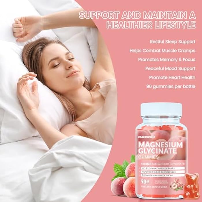 maxmedix Magnesium Glycinate Gummies 1000mg, Sugar Free Magnesium Potassium Supplements Chewable for Adults with L-Threonate for Sleep, Body Support and Relaxation,90 Peach Gummies - Image 4