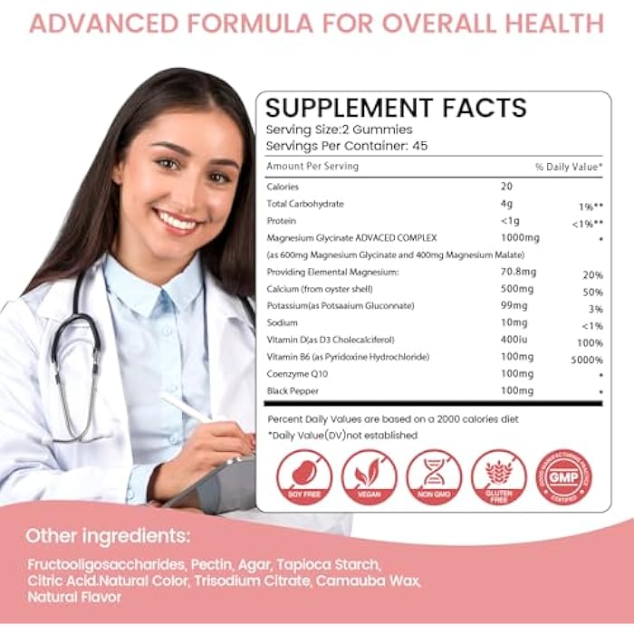 maxmedix Magnesium Glycinate Gummies 1000mg, Sugar Free Magnesium Potassium Supplements Chewable for Adults with L-Threonate for Sleep, Body Support and Relaxation,90 Peach Gummies - Image 3
