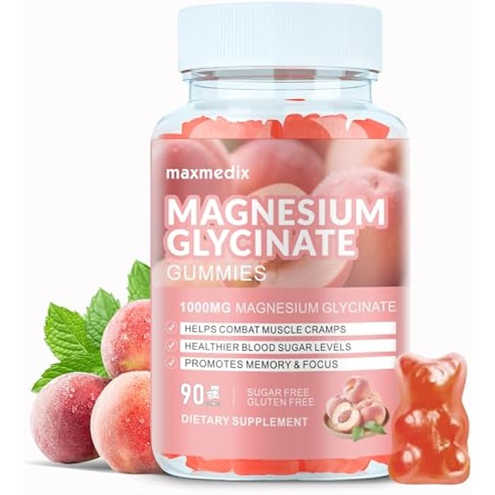 maxmedix Magnesium Glycinate Gummies 1000mg, Sugar Free Magnesium Potassium Supplements Chewable for Adults with L-Threonate for Sleep, Body Support and Relaxation,90 Peach Gummies - Image 1