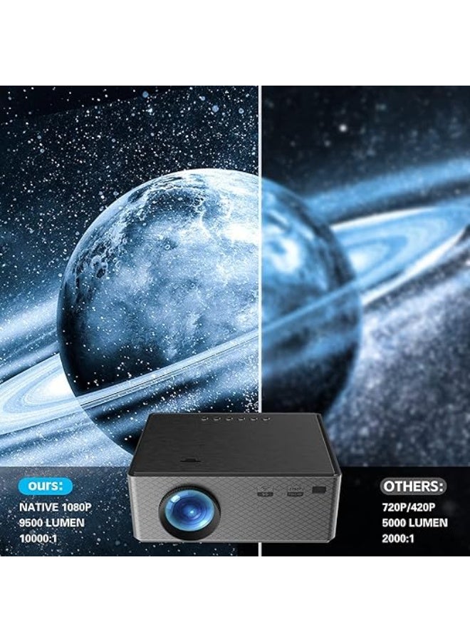 بروجكتور محمول بدقة عالية مع واي فاي وبلوتوث، سينما منزلية صغيرة للاستخدام في الداخل والخارج، متوافق مع جميع الأجهزة، باللون الأسود - Image 3