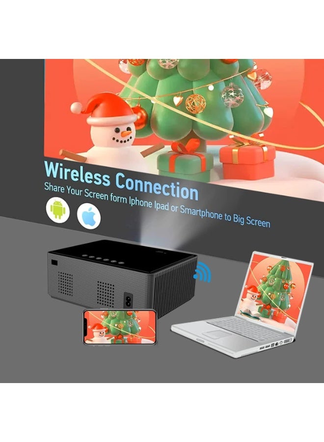 بروجكتور محمول بدقة عالية مع واي فاي وبلوتوث، سينما منزلية صغيرة للاستخدام في الداخل والخارج، متوافق مع جميع الأجهزة، باللون الأسود - Image 2