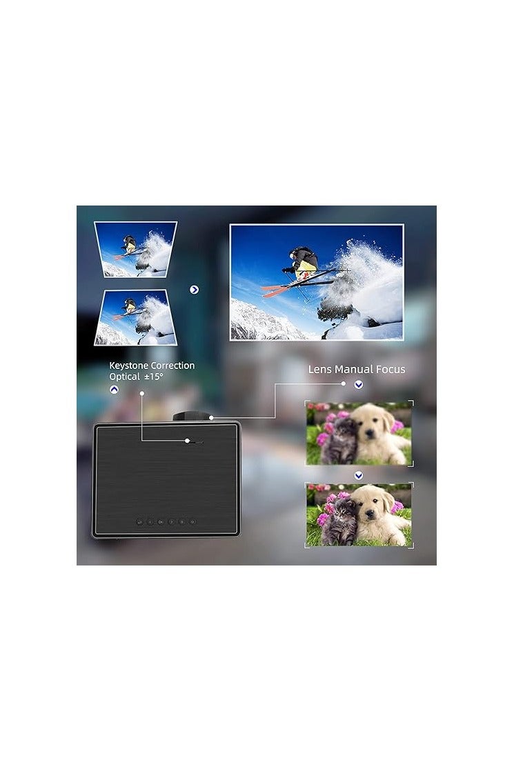 بروجكتور محمول بدقة عالية مع واي فاي وبلوتوث، سينما منزلية صغيرة للاستخدام في الداخل والخارج، متوافق مع جميع الأجهزة، باللون الأسود - Image 4