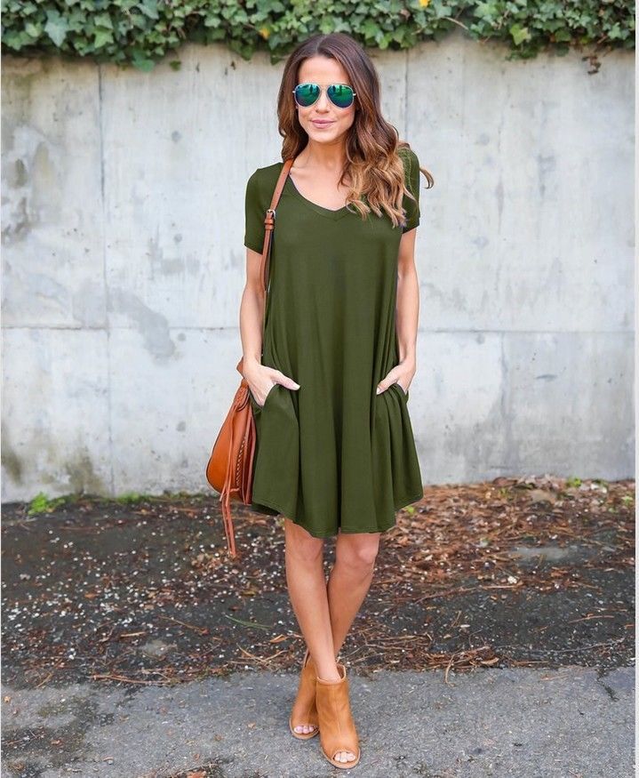 AliExpress ebay hot style women's European and American V-neck solid color pocket loose short-sleeved dress Royalblue L - Image 1