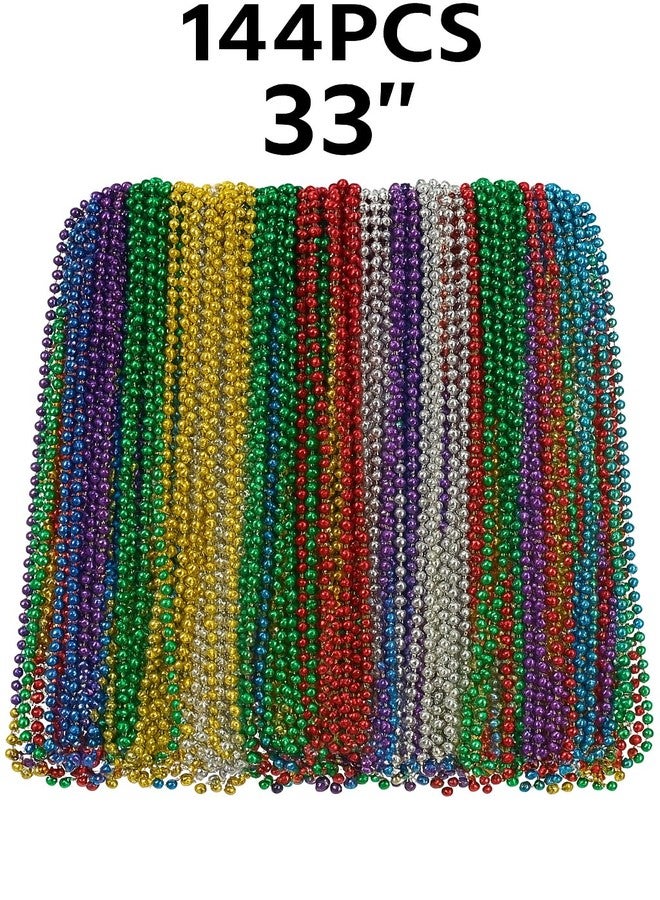 Oojami 144 قطعة من قلائد خرز ماردى غرا - 33" قلائد خرز بألوان متنوعة لمهرجان ماردى غرا، الكرنفال، حفلات القراصنة، الحفلات التنكرية وعيد الميلاد، هدايا جماعية ورمي في المواكب ومواد حفلات للرجال والنساء (144) - Image 5