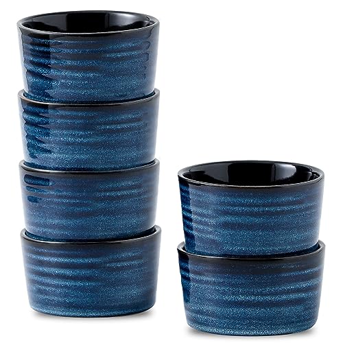 Tikooere Ceramic 4 oz Ramekins Set of 6 Oven Safe Small Creme Brulee Ramekins for Baking Blue Dipping Bowls for Custard Ice Cream Pudding Porcelain Sauce Cups Mini Souffle Dish Microwave Safe - Image 1