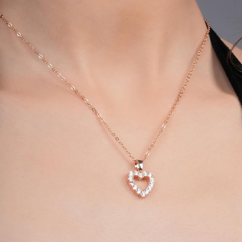 STYOLLO Crystal Diamond Heart Pendant Chain Necklace Fashion Jewellery Set For Women & Girls Stylish | Trendy Women's Pendants Locket | Beautiful Cute Valentines Day, Birthday Gift For Girls - Image 2