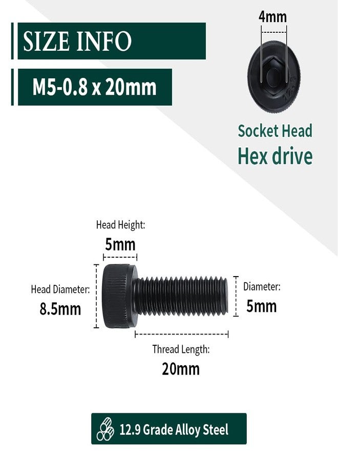 EASTLO M5-0.8 x 20mm Socket Head Cap Screws, 12.9 Grade Alloy Steel, Black Oxide Finish, Full Thread, Coarse Thread UNC, Allen Hex Drive, Pack of 50 - Image 3