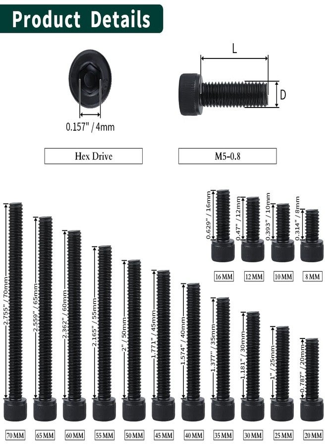 EASTLO M5-0.8 x 20mm Socket Head Cap Screws, 12.9 Grade Alloy Steel, Black Oxide Finish, Full Thread, Coarse Thread UNC, Allen Hex Drive, Pack of 50 - Image 4