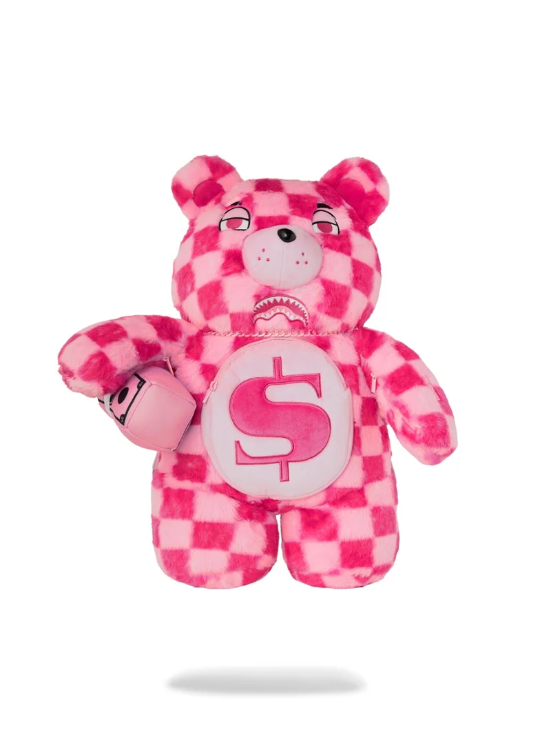 SPRAYGROUND SG PINK FUR CHECK MONEYBEAR BACKPACK