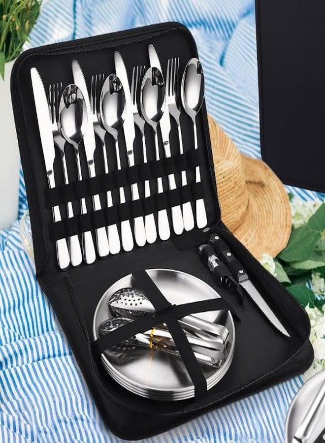 Brikipth Outdoor Camping Tableware Set, Stainless Steel Knives, Forks, Spoons, 4-Person Tableware, Gift Set, 20 Pcs Silverware Set with Organize for Camping Enthusiasts - Image 1