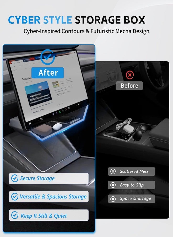 VANKUB Cyber-Inspired Magnetic Under Screen Storage Box for 2025-26 Tesla Model Y Juniper & 2024-25 Model 3 Highland (Standard/Premium/Performance), [Futuristic Mecha] Center Console Organizer - Image 3