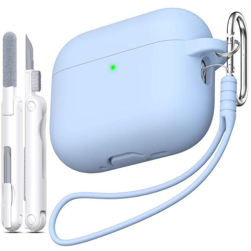 MHYALUDO for AirPods Pro 3 Case 2025 Military Grade Soft Silicone ShockAbsorbing for AirPods Pro 3rd Generation USBC Cable with Lanyard and Cleaning KitFront LED Visible Sky Blue - Image 2