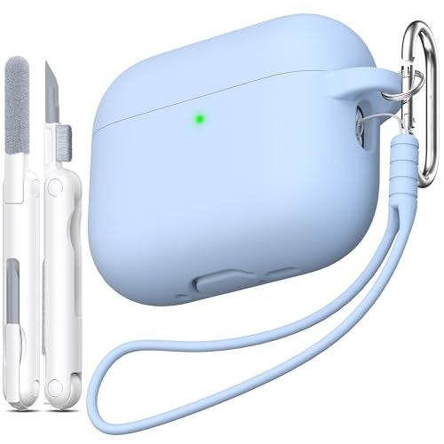 MHYALUDO for AirPods Pro 3 Case 2025 Military Grade Soft Silicone ShockAbsorbing for AirPods Pro 3rd Generation USBC Cable with Lanyard and Cleaning KitFront LED Visible Sky Blue - Image 1