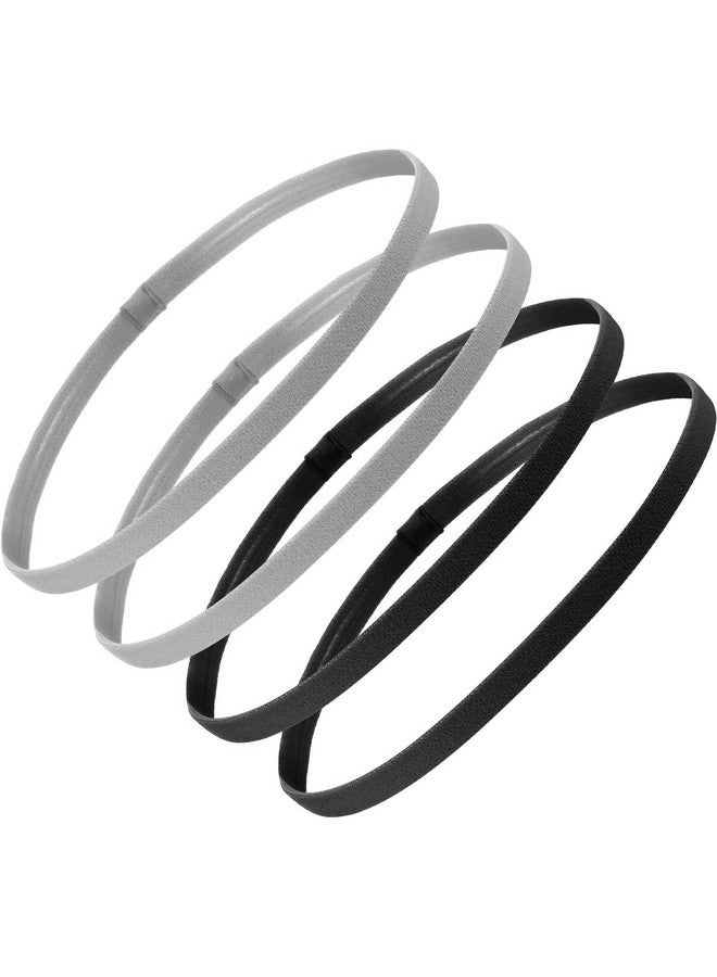 Sumind 4 Pieces Thick Non-Slip Elastic Sport Headbands Football Hair Headbands for Women and Men (Black, Gray - Image 1