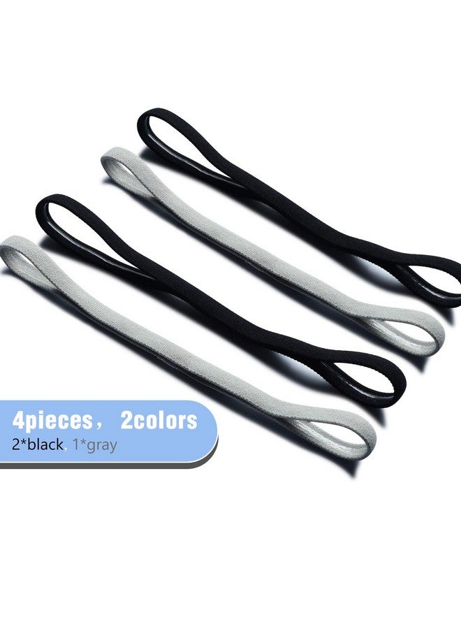 Sumind 4 Pieces Thick Non-Slip Elastic Sport Headbands Football Hair Headbands for Women and Men (Black, Gray - Image 2
