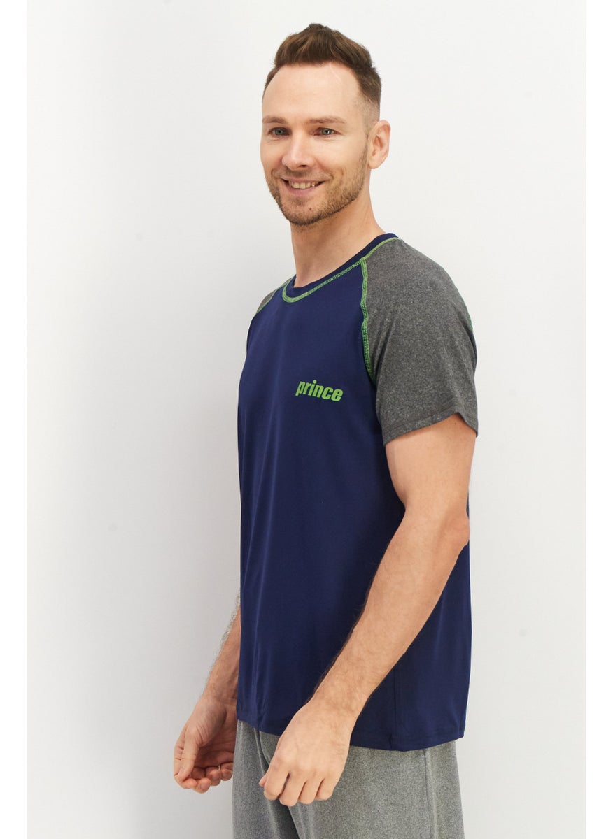 Prince Men Short Sleeve Brand Logo Pajama Top, Navy Blue Combo  - Image 4
