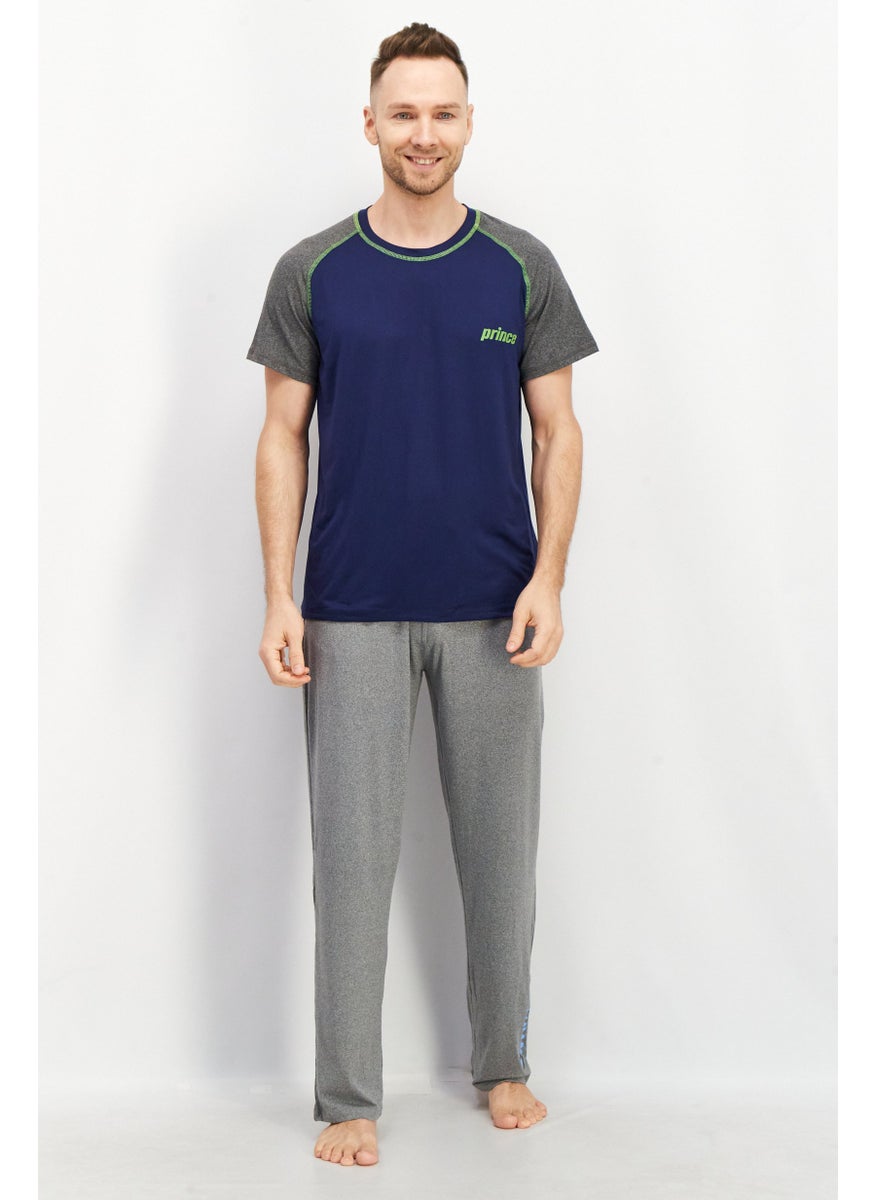 Prince Men Short Sleeve Brand Logo Pajama Top, Navy Blue Combo  - Image 3