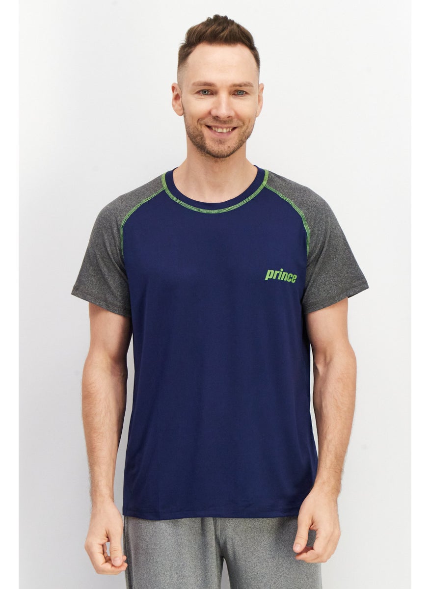 Prince Men Short Sleeve Brand Logo Pajama Top, Navy Blue Combo  - Image 1