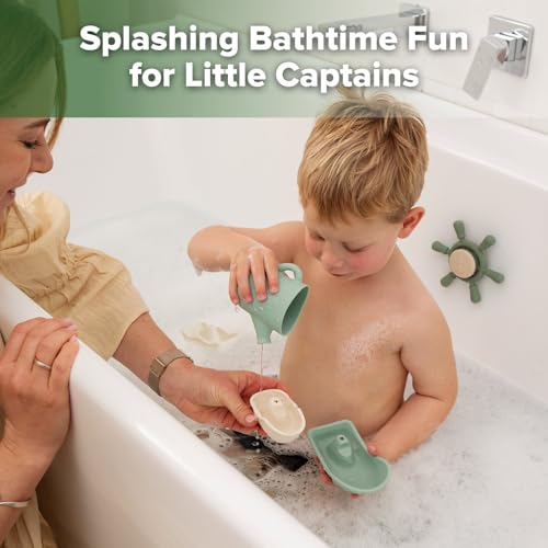 Haakaa Nautical Silicone Baby Bath Toys Set Food Grade Silicone Bathtub Toys for Toddlers MoldFree Stacking Boats Spinner Toy Pouring Cup BPA Free Floating Tub Toys for Baby 6M - Image 5