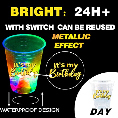 mishunyus 40 Pack Glow Birthday Squad Cups 16oz - Reusable Light Up Party Cups for Adult Birthdays 21st, 30th, 40th, 50th, 60th Theme Decorations Supplies, Night Club Party Favors - Image 3