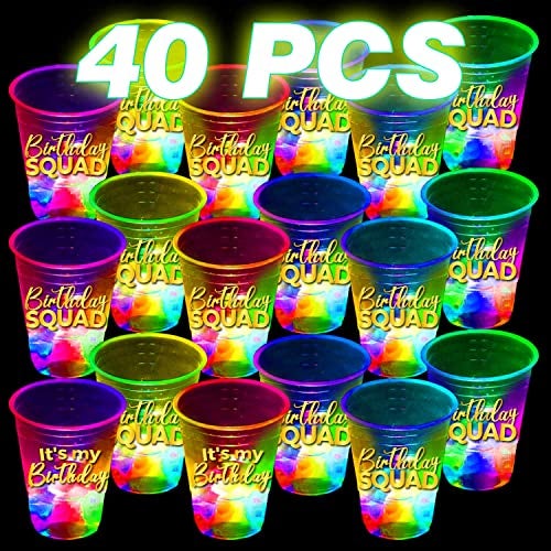 mishunyus 40 Pack Glow Birthday Squad Cups 16oz - Reusable Light Up Party Cups for Adult Birthdays 21st, 30th, 40th, 50th, 60th Theme Decorations Supplies, Night Club Party Favors - Image 4