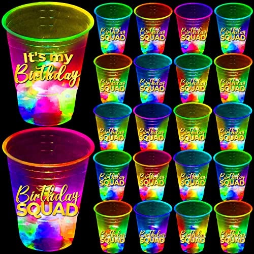 mishunyus 40 Pack Glow Birthday Squad Cups 16oz - Reusable Light Up Party Cups for Adult Birthdays 21st, 30th, 40th, 50th, 60th Theme Decorations Supplies, Night Club Party Favors - Image 1