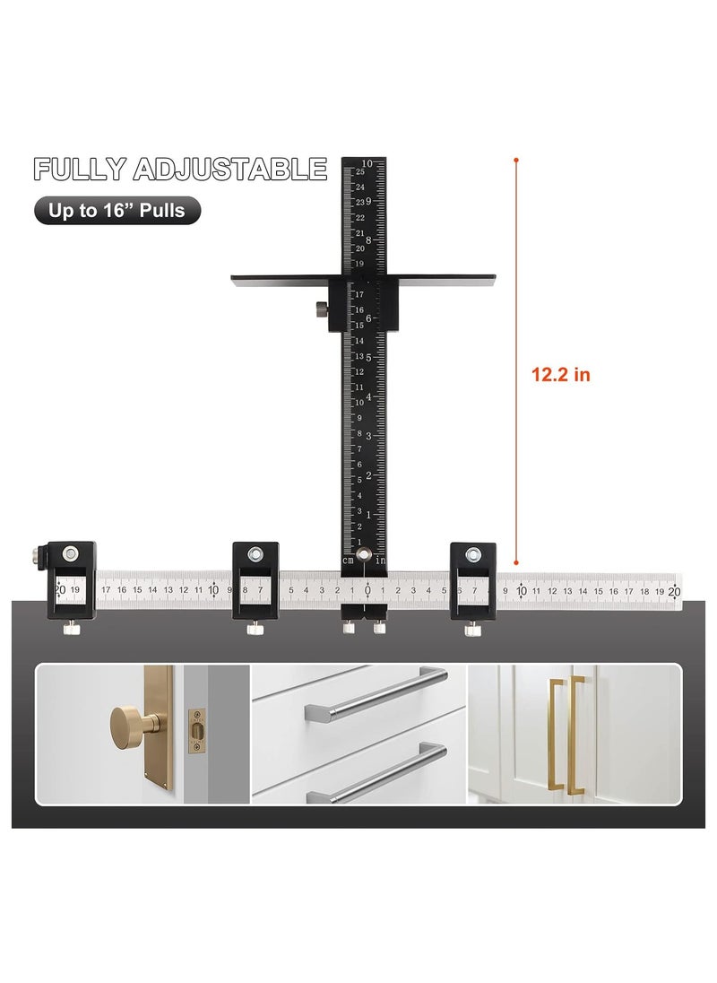 KASTWAVE - Cabinet Hardware Jig Tool, Adjustable Punch Locator Drill Template Guide, Multifunctional Woodworking Aids Wood Drilling Dowelling Guide For Installation of Handles Knobs on Doors And Drawer (Black) - Image 1