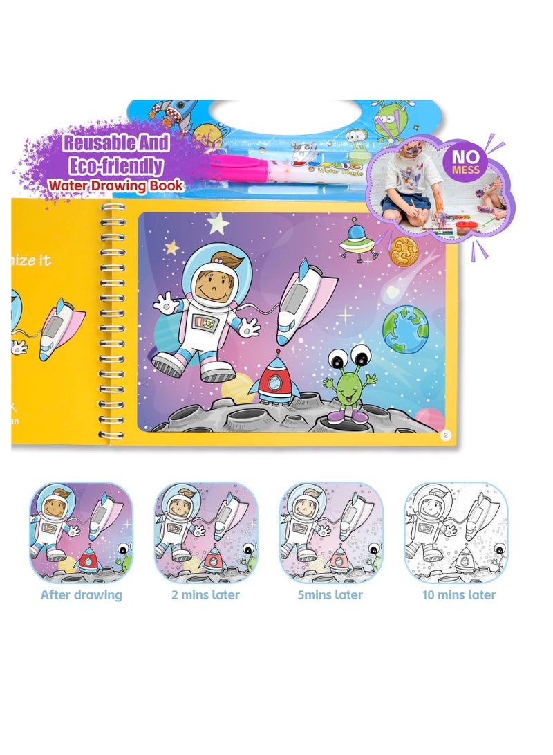 Excefore 4 Pack Water Coloring Books, Repeatedly Scribbling Magic Water Book Vehicle Pirate Space Odyssey World Tour 4 Different Themes Magic Water Paint Coloring Books for Toddler Crafts for Girls Boys - Image 4